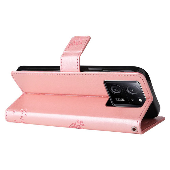 Θήκη με πτερύγιο για Xiaomi 13T / 13T Pro, δέντρο, ροζ rose gold