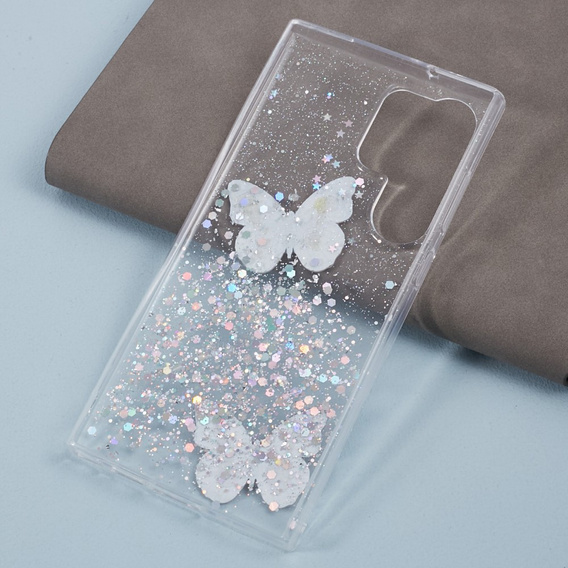 Θήκη για Samsung Galaxy S24 Ultra, Glitter Butterfly, λευκή