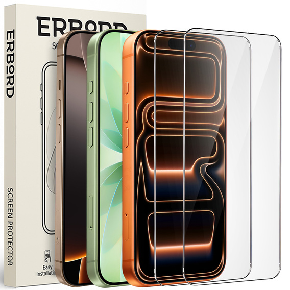2x Μετριασμένο γυαλί ERBORD 9H Hard Glass στην οθόνη για iPhone 17 Pro/17/16 Pro
