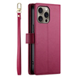 Θήκη με πτερύγιο για iPhone 16 Pro, Wallet Zipper Pocket, κόκκινη