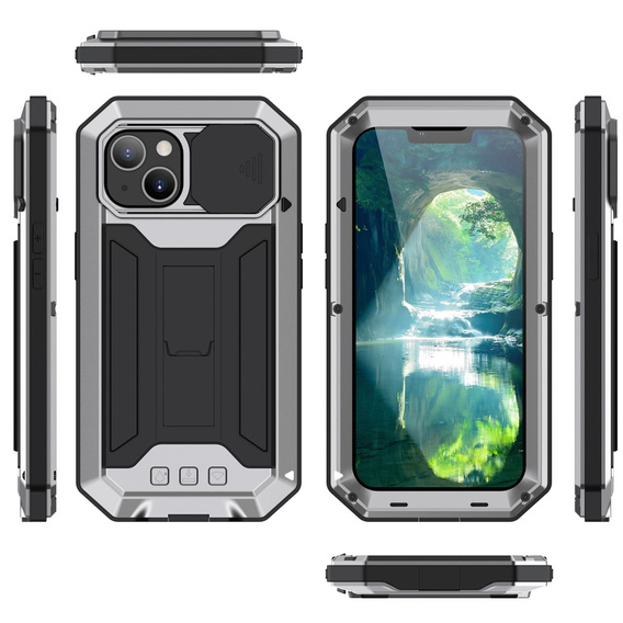 Θήκη για iPhone 13 Mini, R-JUST CamShield Slide, θωρακισμένη, ασημένια / μαύρη