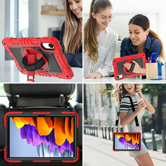 Θήκη θωράκισης για Xiaomi Redmi Pad 2, με βάση και ιμάντα ώμου – κόκκινο-μαύρο