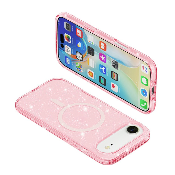 Θήκη για iPhone Air, για MagSafe, glitter, ημιδιαφανές ροζ