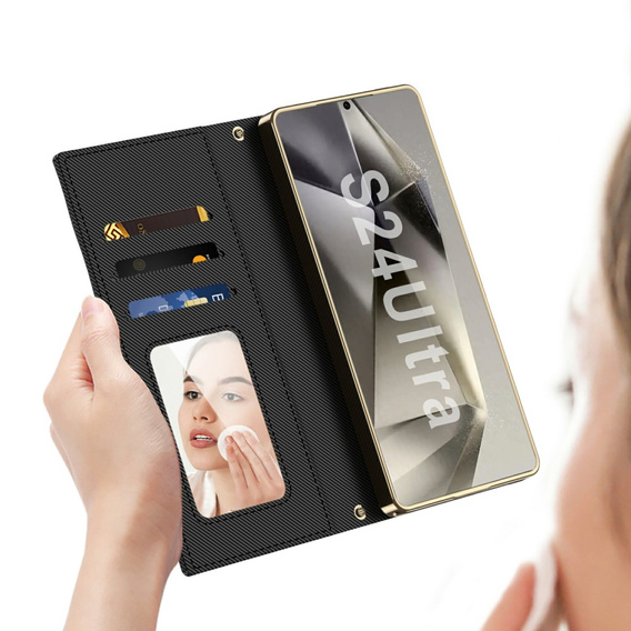 Αναδιπλούμενη θήκη για Samsung Galaxy S24 Ultra, GKK Mirror Wallet, μαύρη