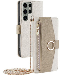 θήκη Wallet Zipper Pocket flip για το Samsung Galaxy S23 Ultra, Wallet Zipper Pocket, με καθρέφτη, λευκή