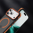 Ματ θήκη για iPhone 17 Pro Max, θωρακισμένη, για MagSafe, καπνιστή με πορτοκαλί πλευρές
