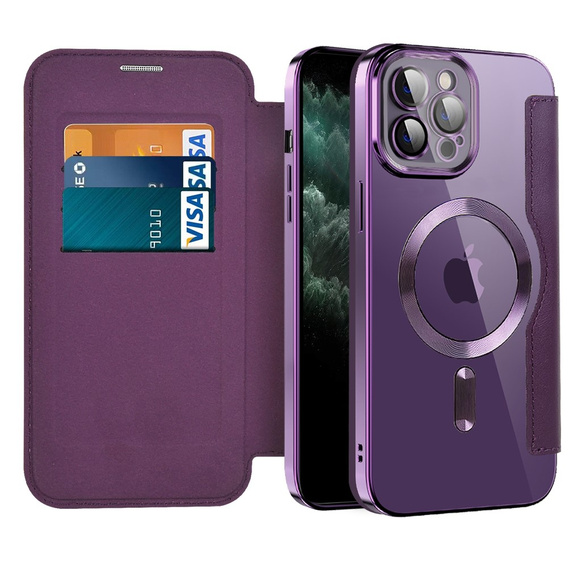 Θήκη με πτερύγιο για iPhone 11 Pro Max, RFID Wallet MagSafe CamShield, μωβ