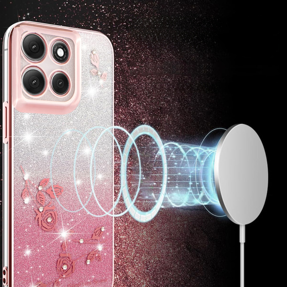 Θήκη για Motorola Moto G56 5G, Glitter Flower, ροζ rose gold