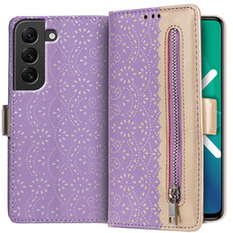 θήκη πτερύγιο για Samsung Galaxy S22+ Plus 5G, Wallet Pocket Zipper Lace, μωβ
