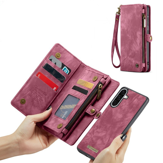 CASEME θήκη για Samsung Galaxy A56 5G, Retro Leather Wallet, με λουράκι, κόκκινη