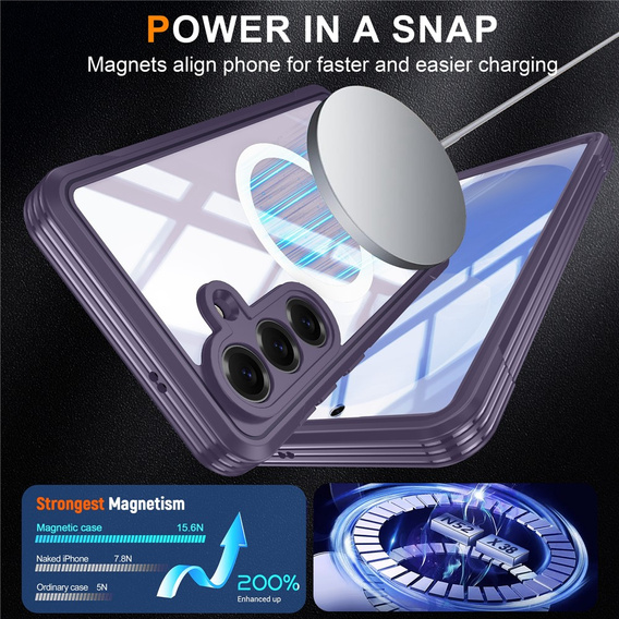 Θήκη Shockproof με γυαλί, για MagSafe για Samsung Galaxy S26, μοβ