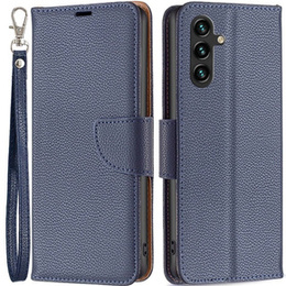 Θήκη με πτερύγιο για Samsung Galaxy A15, Wallet Litchi Leather, μπλε + γυαλί 9H