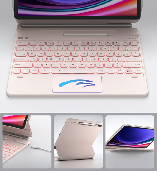 Θήκη πληκτρολογίου για Samsung Galaxy Tab S7+ / S7 FE / S9+ / S8+ / S9 FE+ / S10+, Dexnor Magnetic Keyboard Touchpad, ροζ