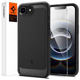 θήκη Spigen για iPhone 16E, Rugged Armor MagSafe, μαύρο + μετριασμένο γυαλί 9H