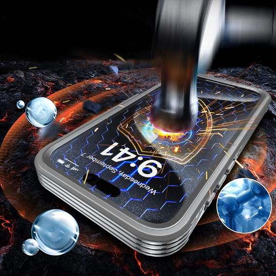Θήκη για iPhone 16 Pro, Shockproof, με γυαλί, για MagSafe, γκρι