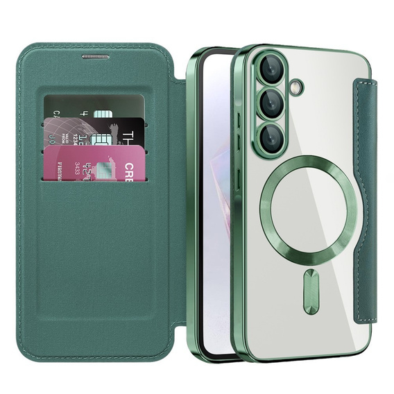 Θήκη με πτερύγιο για Samsung Galaxy A56, RFID Wallet MagSafe CamShield, πράσινη