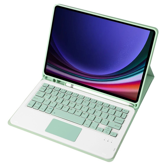 Θήκη + πληκτρολόγιο Samsung Galaxy Tab S9, Leather Pen Slot TouchPad, ανοιχτή πράσινη