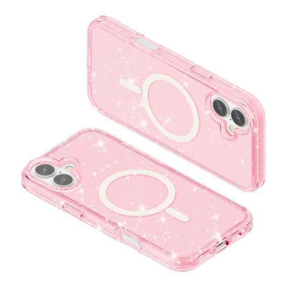 Θήκη για iPhone 17, για MagSafe, glitter, ημιδιαφανές ροζ