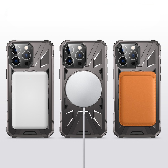 Θήκη για iPhone 16 Pro Max, θωρακισμένη με βάση και λαβή, γκρι