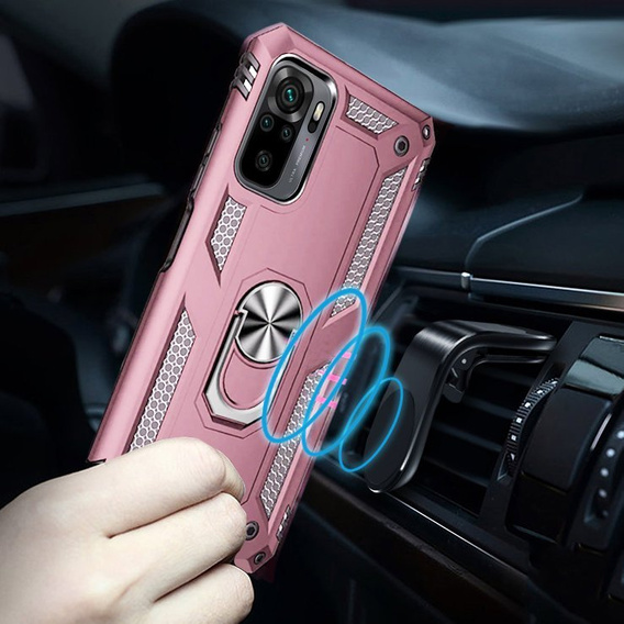 θωρακισμένη θήκη για Xiaomi Redmi Note 10/10S, Nox Case Ring, ροζ rose gold