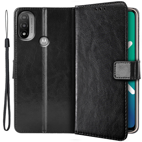 Θήκη με πτερύγιο για Motorola Moto E20/E30/E40, Crazy Horse Wallet, μαύρη