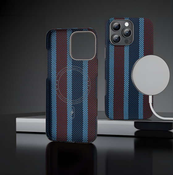 Θήκη για IPhone 16 Pro, Aramid Fiber Slim Case, για MagSafe, μπλε / κόκκινο