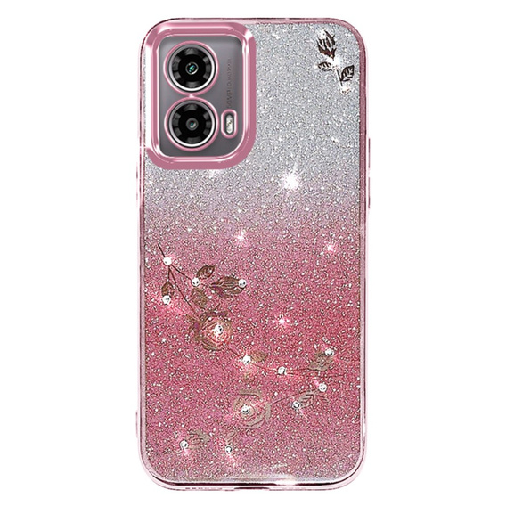 Θήκη για Motorola Moto G24 / G24 Power / G04, Glitter Flower, ροζ rose gold