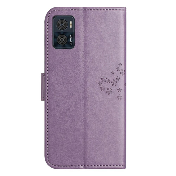 Θήκη με πτερύγιο για Motorola Moto E22 / E22i, Wallet, tree i sowy, μωβ