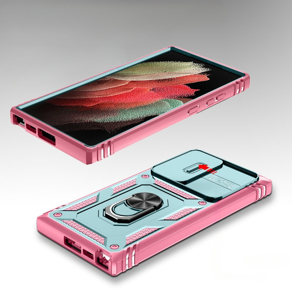 Θήκη για Samsung Galaxy S23 Ultra, CamShield Slide, πράσινο / ροζ