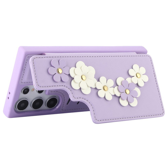 θήκη για Samsung Galaxy S24 Ultra, Leather Flower Card Slot, μωβ