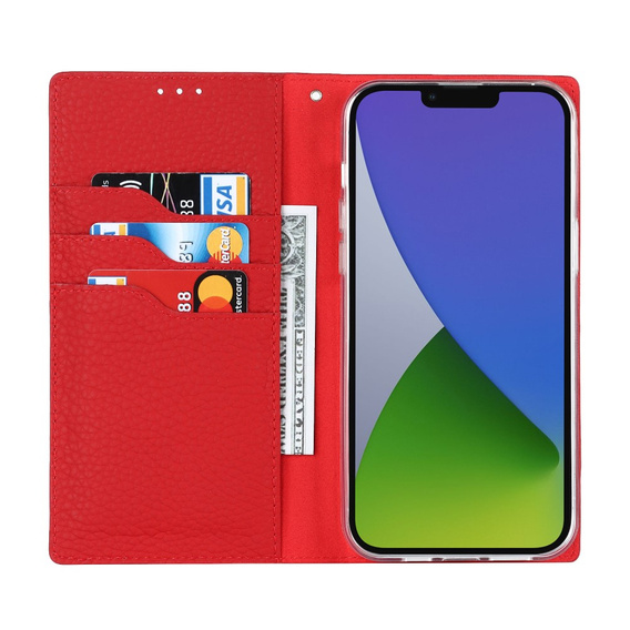 Θήκη με πτερύγιο για iPhone 15, Litchi Skin Grain, μαύρη