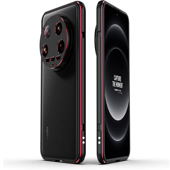 Θήκη για Xiaomi 14 Ultra, Armor Bumper, με κάλυμμα φακού, μαύρο / κόκκινο