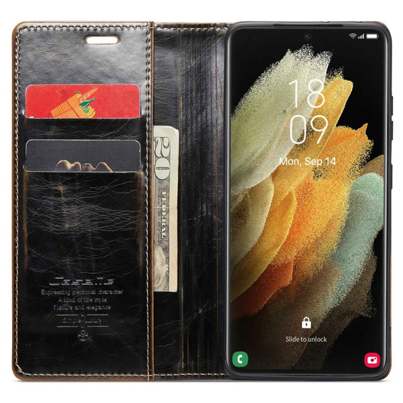 θήκη CASEME για Samsung Galaxy S21 Ultra 5G, Waxy Textured, καφές