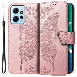 Θήκη με πτερύγιο για Xiaomi Redmi Note 12 4G, Butterfly, ροζ rose gold
