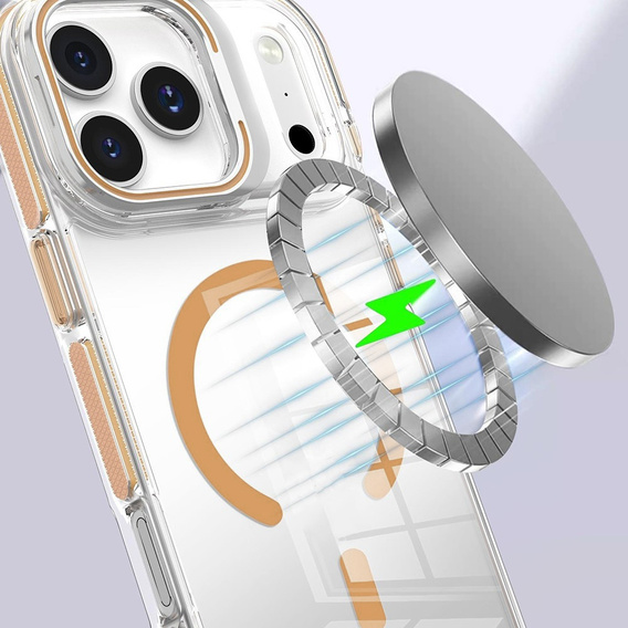 Θήκη για iPhone 17 Pro Max, για MagSafe, με βάση, διάφανη με χρυσά ένθετα