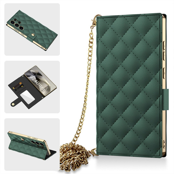 Αναδιπλούμενη θήκη για Samsung Galaxy S24 Ultra, GKK Mirror Wallet, πράσινη