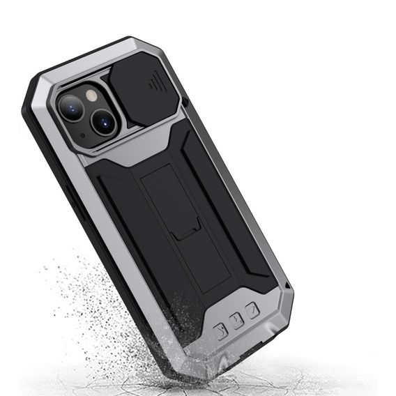 Θήκη για iPhone 13 Mini, R-JUST CamShield Slide, θωρακισμένη, ασημένια / μαύρη