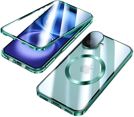 Μαγνητική θήκη MagSafe Dual Glass για iPhone 16, πράσινη