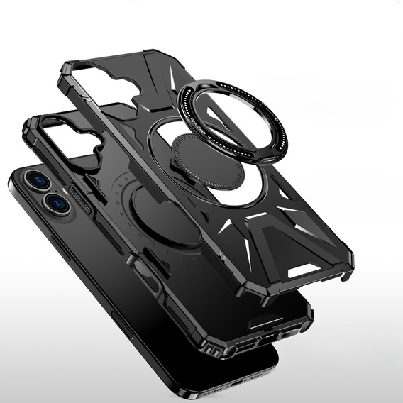 Θήκη για iPhone 16 Plus, θωρακισμένη με βάση και λαβή, μαύρη