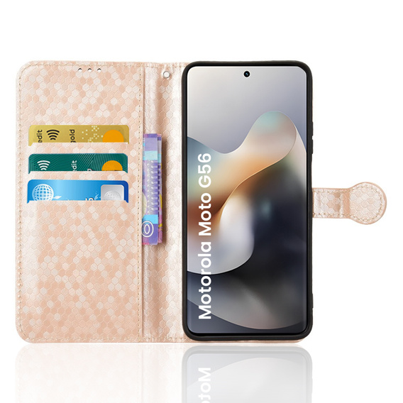 θήκη πτερύγιο για Motorola Moto G56 5G, Wallet Rhombus, χρυσή