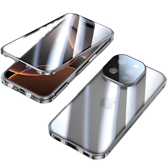 θήκη για το iPhone 16 Pro, Magnetic Dual Glass, ασημένια