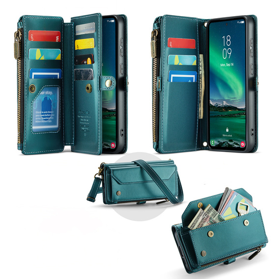 θήκη CASEME για Samsung Galaxy S25 FE, RFID Leather Wallet, με λουράκι ώμου, πράσινη