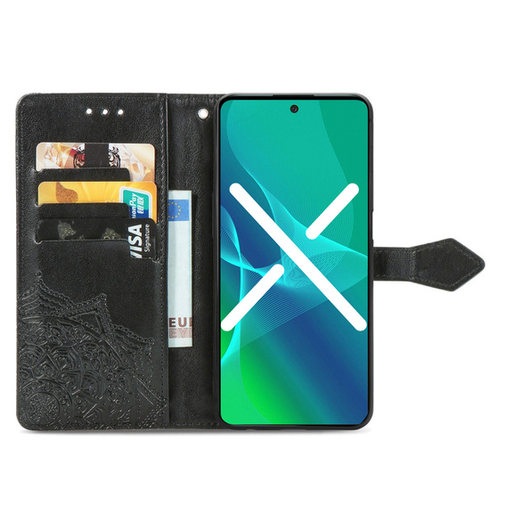 Θήκη με πτερύγιο για Motorola Moto G54 5G, Mandala, μαύρη