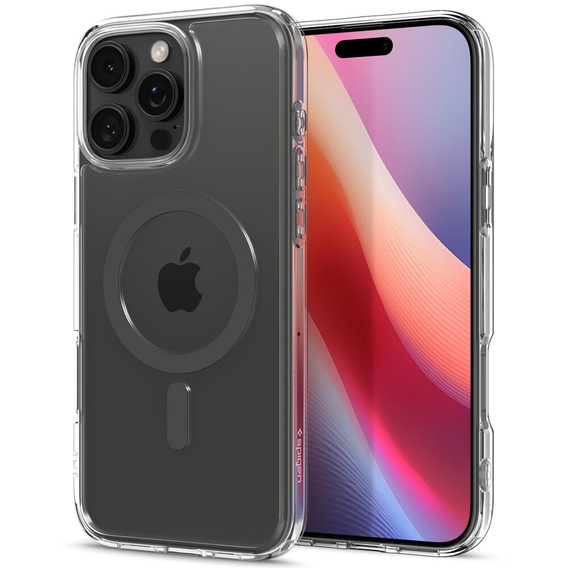 Θήκη MagSafe Spigen για iPhone 16 Pro, Ultra Hybrid, διαφανής / γκρι + Μετριασμένο γυαλί 9H