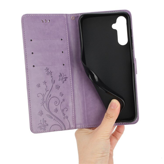 Θήκη με πτερύγιο για Samsung Galaxy A55 5G, Wallet, Butterfly, μωβ