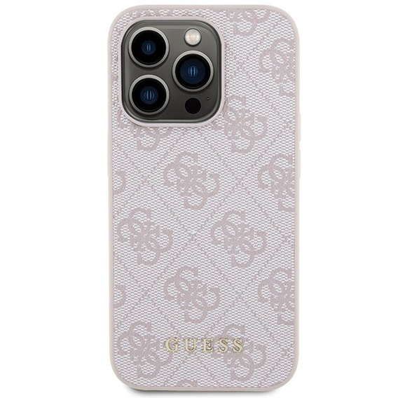GUESS Θήκη για iPhone 15 Pro Max, 4G Metal Gold Logo, ροζ