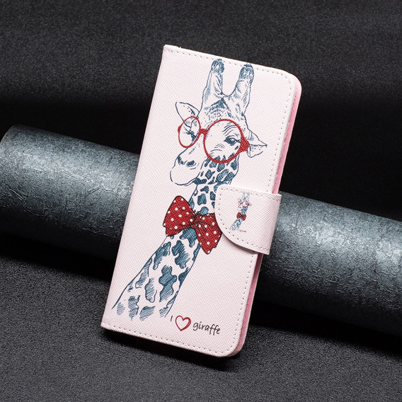Θήκη με πτερύγιο για Motorola Moto G54 5G, Wallet, giraffe, ροζ