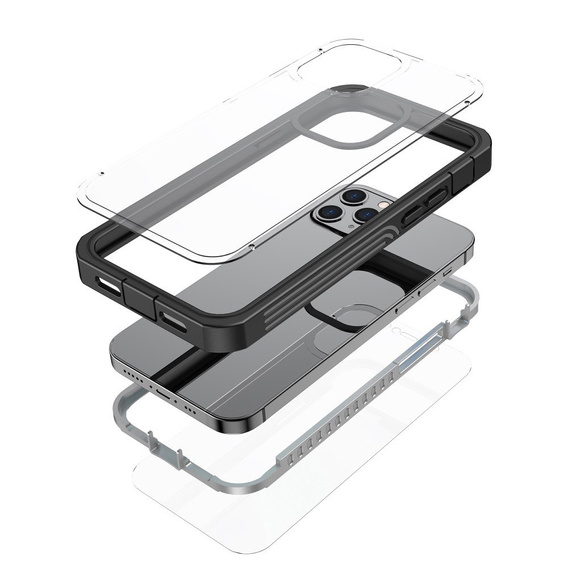 Θήκη για iPhone 12/12 Pro, Shockproof, με μεμβράνη, μαύρη