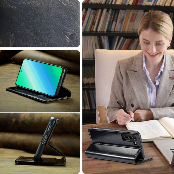 Θήκη με πτερύγιο για Samsung Galaxy S23, ERBORD Waxy Wallet, μαύρη