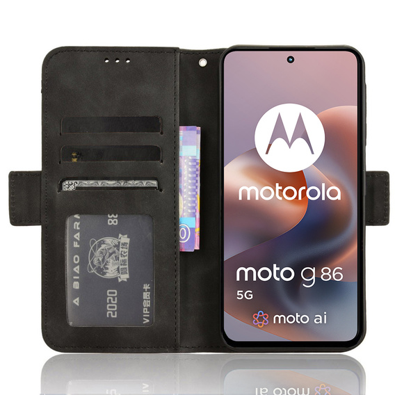 Θήκη με πτερύγιο για Motorola Moto G86 5G, Card Slot, μαύρη